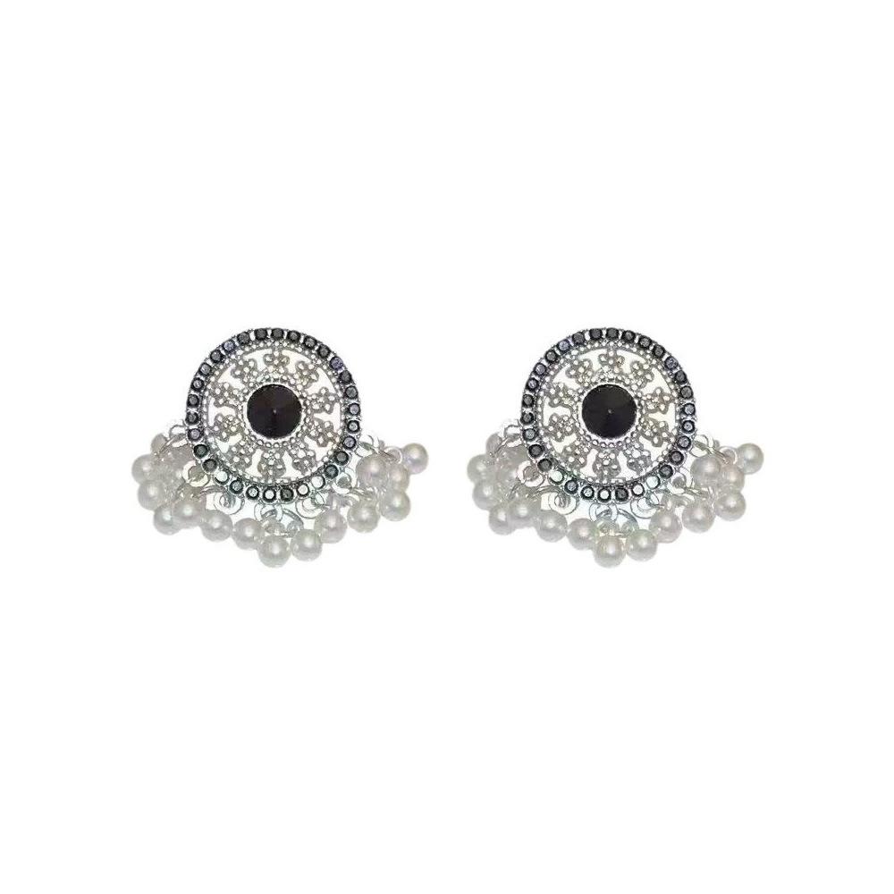 Silver Needle Retro Geometric Tassel Pearl Earrings Bohemian Fashion Earrings Niche Design Earrings