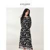 Jiuzi Anna Kou Elegant Artistic Sense Floral Pleated Chiffon Long Goddess Dress