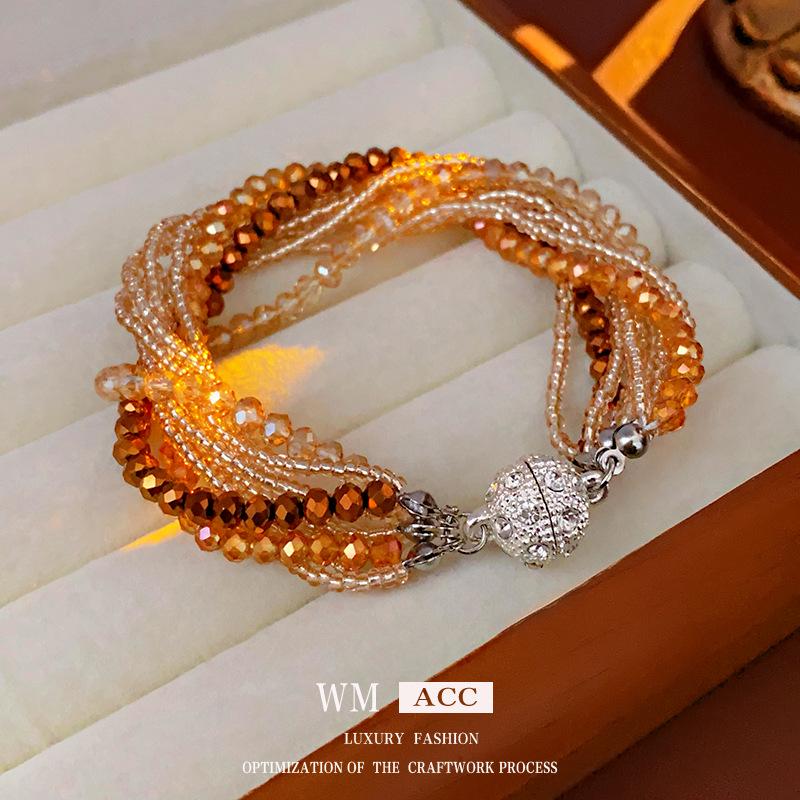 Korean Diamond-Studded Crystal Multi-Layer Wrap-Around Bracelet - Light Luxury Exquisite Bangle with a High-End Elegant Touch.
