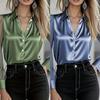 Elegante Satin-Langarmbluse Damen Unifarbe Bürokleidung Slim Fit Leichtes Hemd