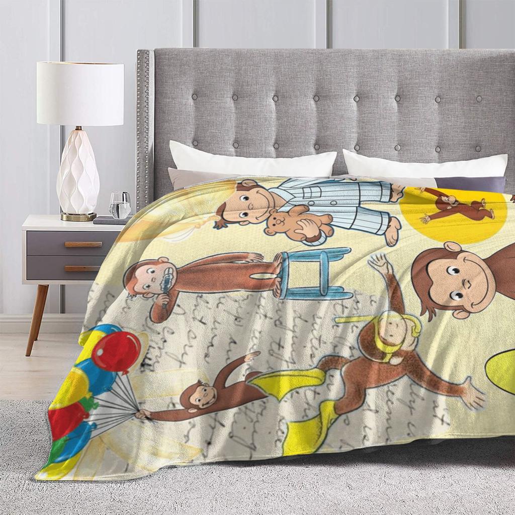 Cartoon Curious George Blankets Warm Soft Novelty Plush Bedding Throws For Kids Adult Couch Chair Sofa Bed Flannel Bedspread