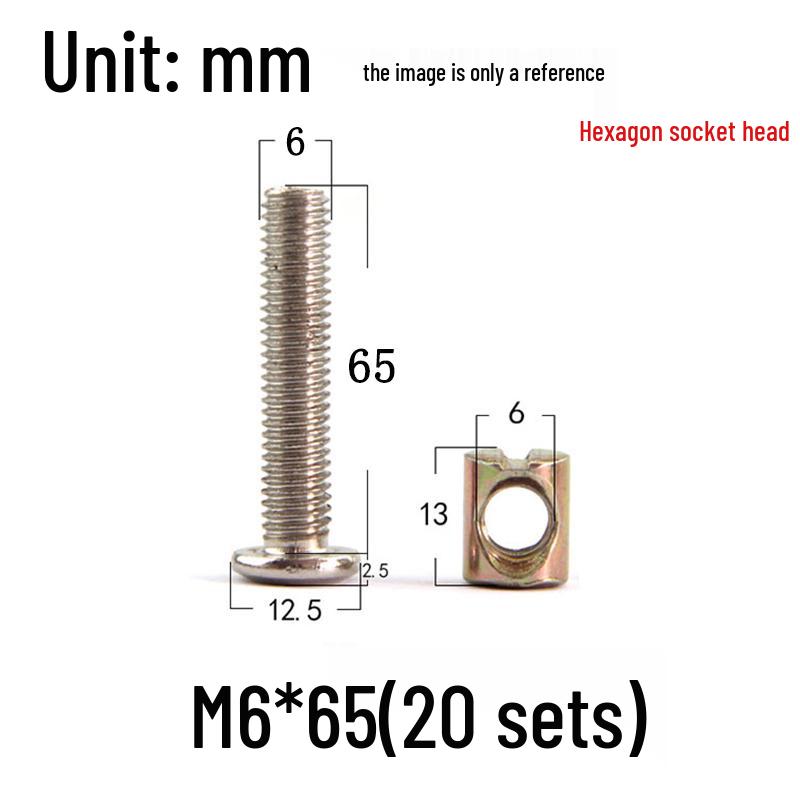 Nickel-Plated Phillips Hex Socket Crib Screw & Nut Set, M6/M8