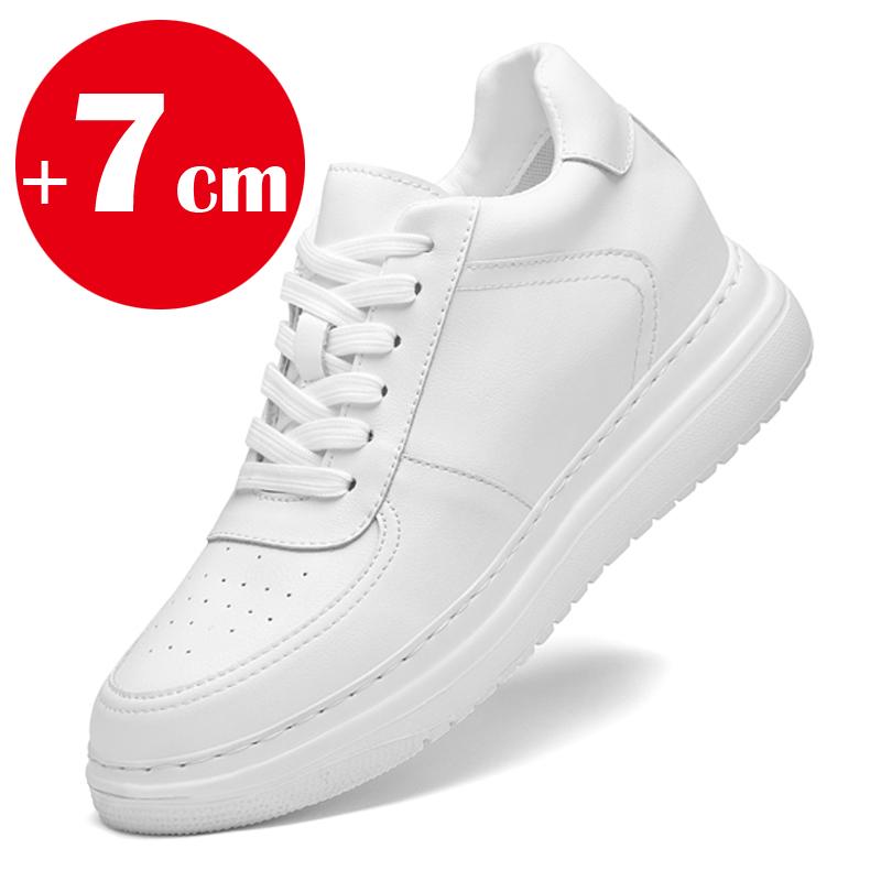 

Men s genuine leather sneakers Men s leather elevator shoes height increase 5 cm 7 cm Invisible height increase white sneakers 35