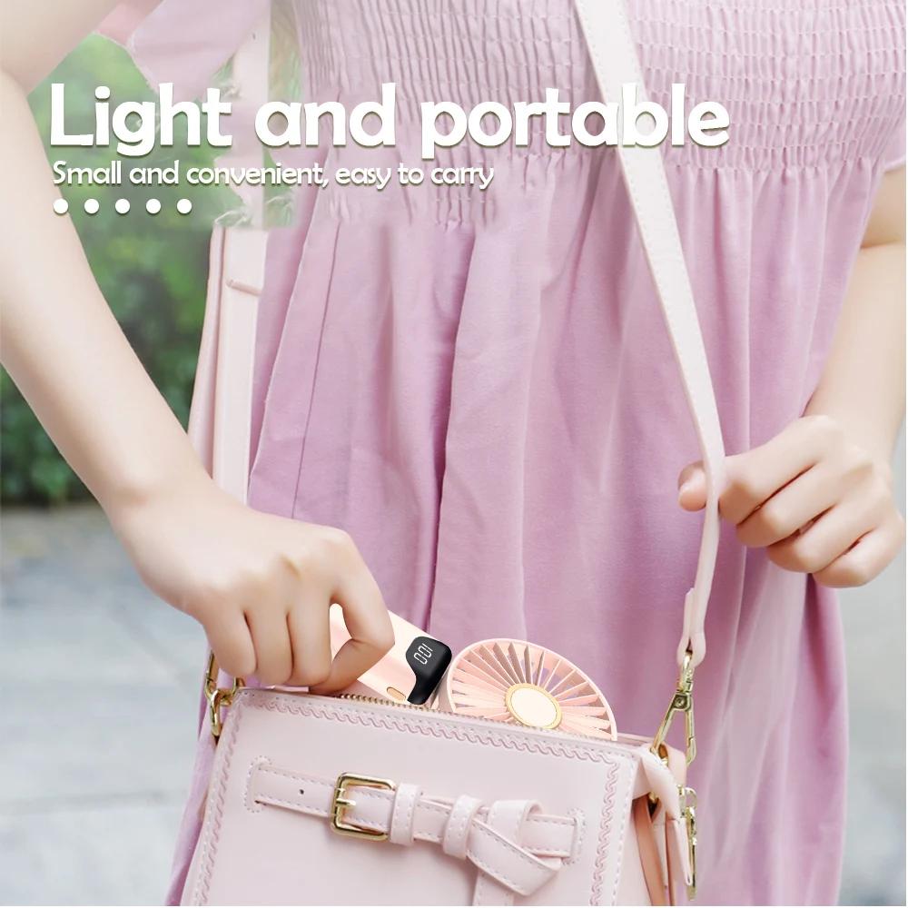 Handheld Mini Foldable Fan with Lanyard 5-speed Adjustable Wind Phone Stand High Speed Desktop Fan Rechargeable Hangin Neck Fans