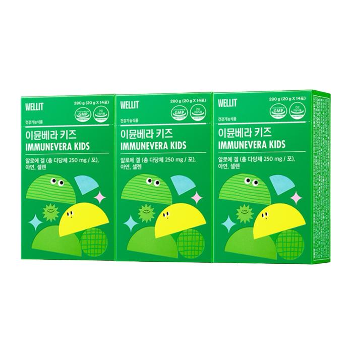 WELLIT IMMUNEVERA KIDS Aloe gel Jelly Shine Muscat / Strawberry / Milk 20g × 14 sticks (10 Options)