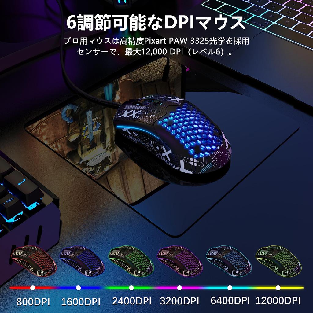 [New for 2023 & Includes Mouse Grip] Gaming Mouse G-M5 PRO 65g Lightweight Mouse with Updated Technology, RGB Lighting, Wired, Programmable Driver,