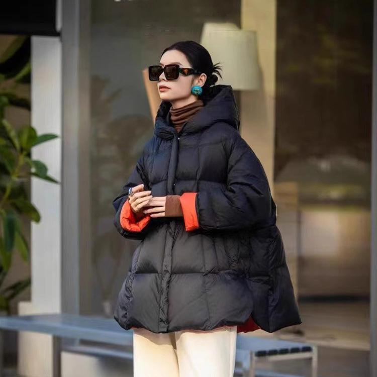 

Зимняя женская куртка-пуховик Повседневная свободная теплая верхняя одежда Пуховое пальто с капюшоном XXS чёрный