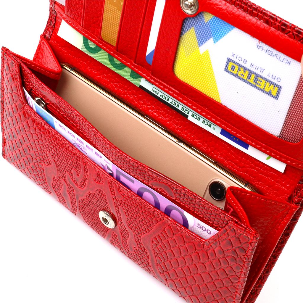 Λακαριστό γυναικείο πορτοφόλι από γνήσιο δέρμα με ανάγλυφο φιδιού CAMPELLINI 21850 Κόκκινο