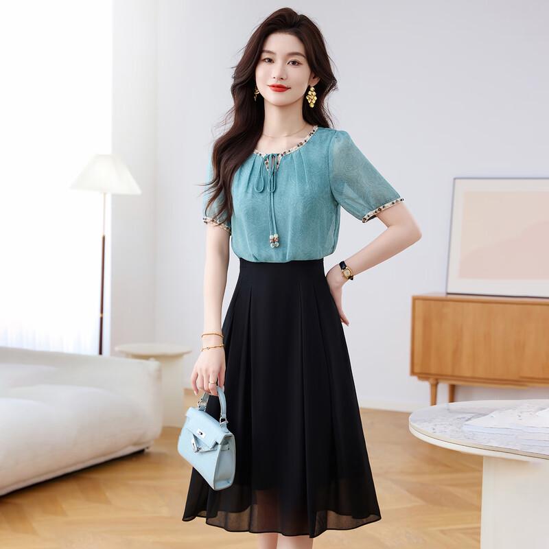 Elegant French Faux Two-Piece Chiffon Dress 2XL