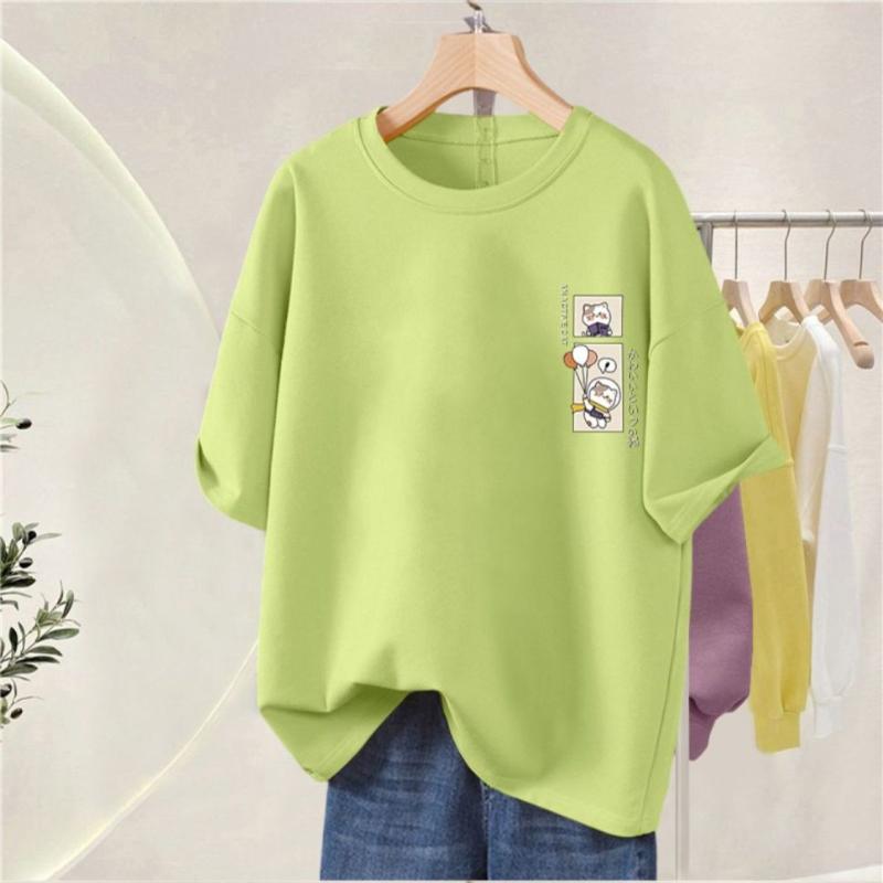Summer Pure Cotton Short Sleeved Women's L-5XL Plus Size T-shirt Korean Style Simple Fashionable Versatile Ladies Clothing