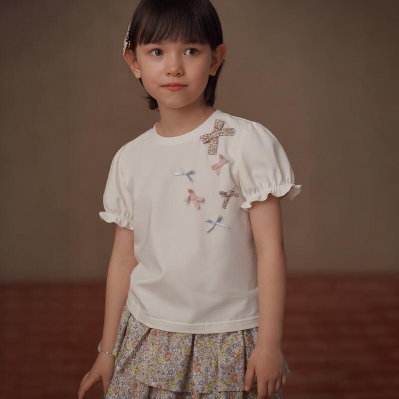 Hacikis Girls  Summer Bow Puff Sleeve Knit Top 160