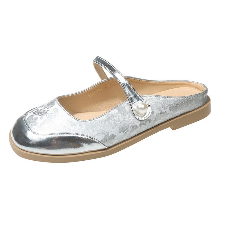 

Баотоу уличные сандалии лето новый цвет сочетание слово с плоской подошвой женские шлепанцы 40 серебряный