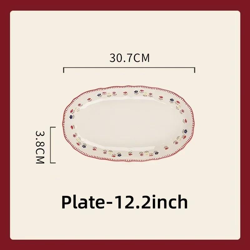 SOLECASA Ceramic Tableware Pastoral Style Rice Soup Bowl Fruit Salad Bowl Dish Pasta Dessert Plate Dinnerware Table Decoration