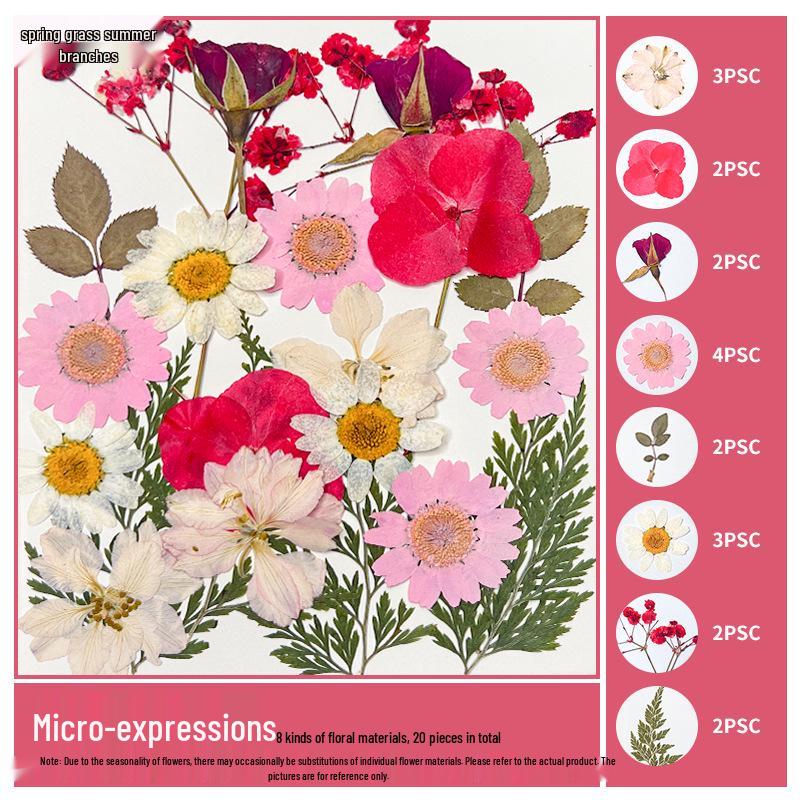 Handmade Pressed Flower Bookmark and Epoxy Sticker Pack with Real Leaf and Plant Specimens for DIY Face Makeup.