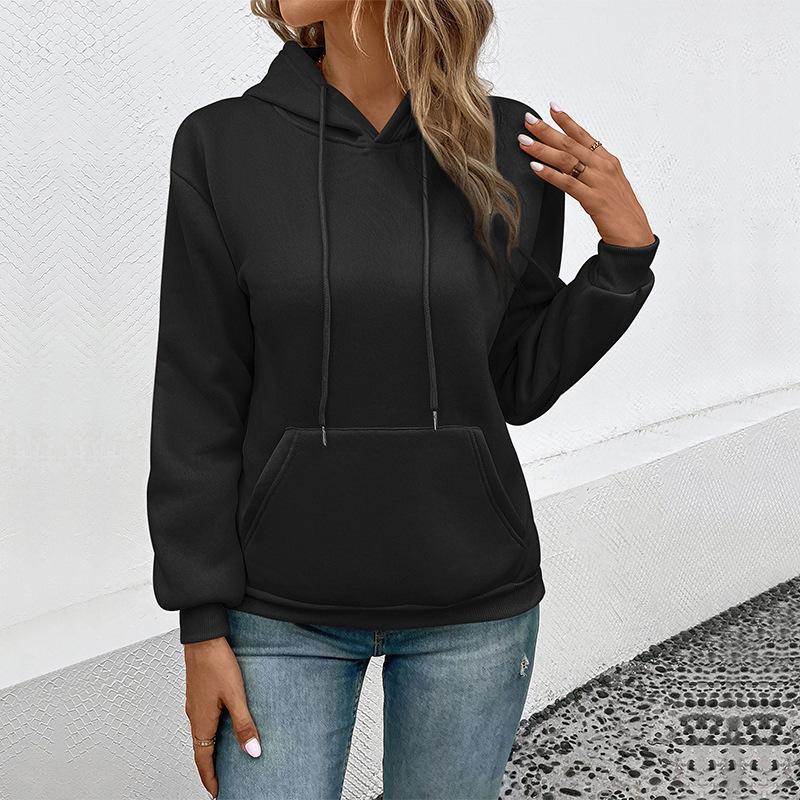 2023 Plus Velvet Women's Solid Color Loose Hooded Sweatshirt - Thickened for Autumn and Winter