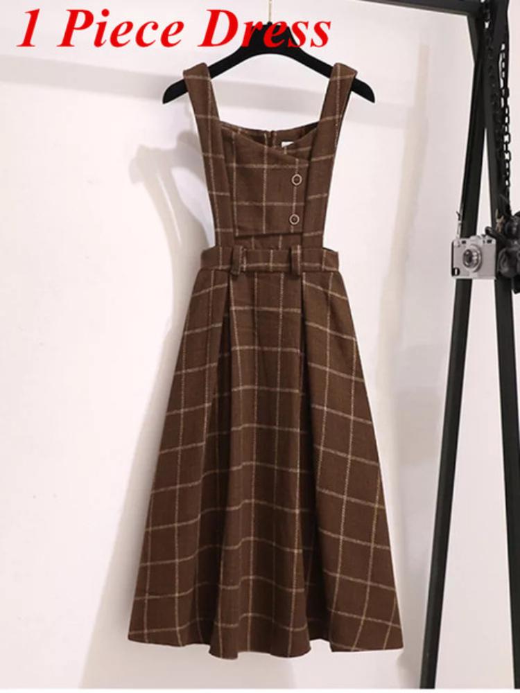 

Высокое качество осень-зима женский комплект платья-свитера повседневные вязаные топы + клетчатое шерстяное твидовое платье комплект из 2 предметов женская одежда M