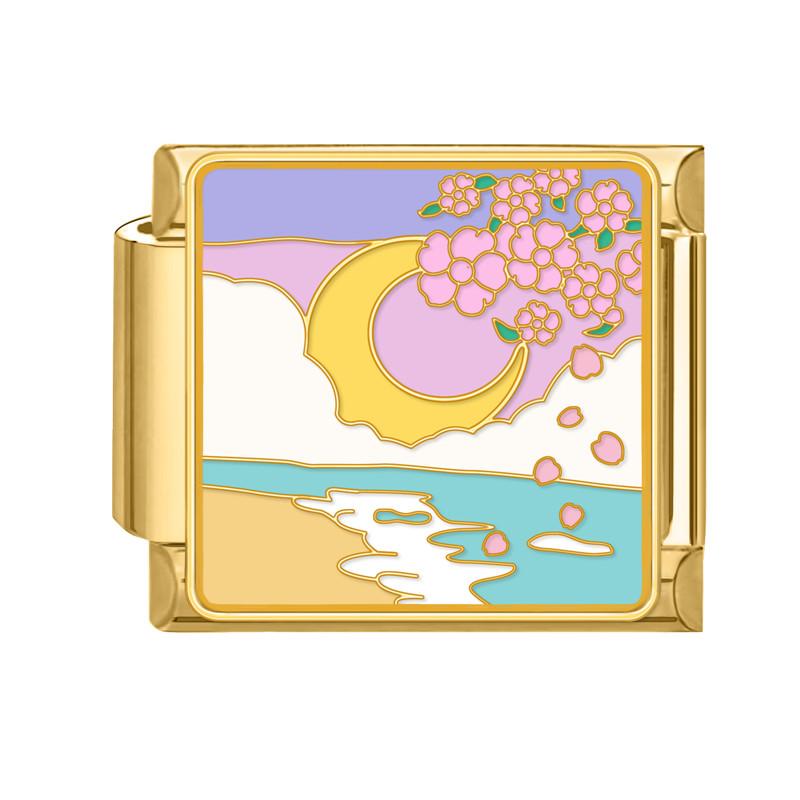 Y2K Gold Color Bear Cat Blue Sky Rose Flowers Moon Italian Charm Link Fit 9MM Stainless Steel Bracelet Women DIY Making Gifts