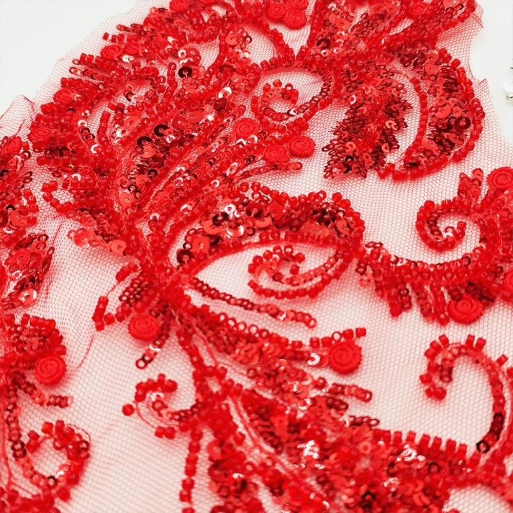 Rhinestone Tube Beaded Sequin Embroidery Sewing Patch White Flower Handmade Sew On Patches DIY Clothing Decorative Patches
