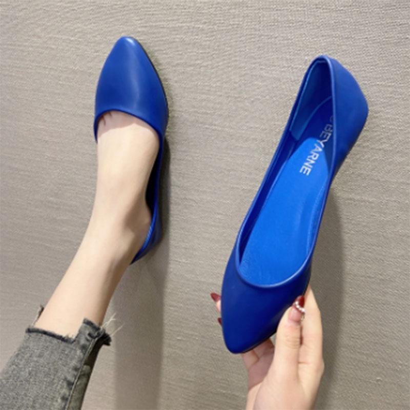 

2025 Women s Shoes Leather Soft Sole Candy Shallow Mouth Single Shoes Flat Heel Shoes Slip on Plus Size Mature Zapatos De Mujer 34 темно-синий