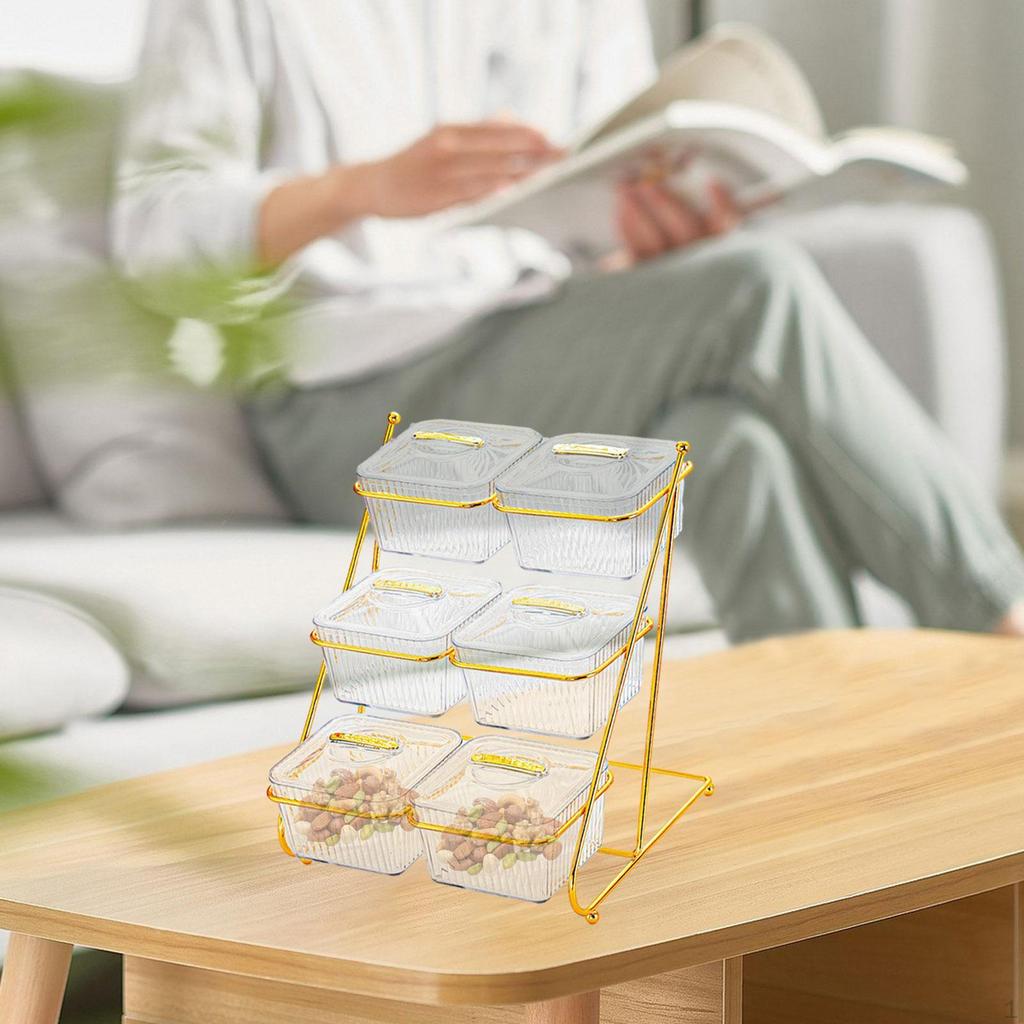3 -stage Serving Shell Compartment Starter Plate with Lid And Iron Stand for The Kitchen