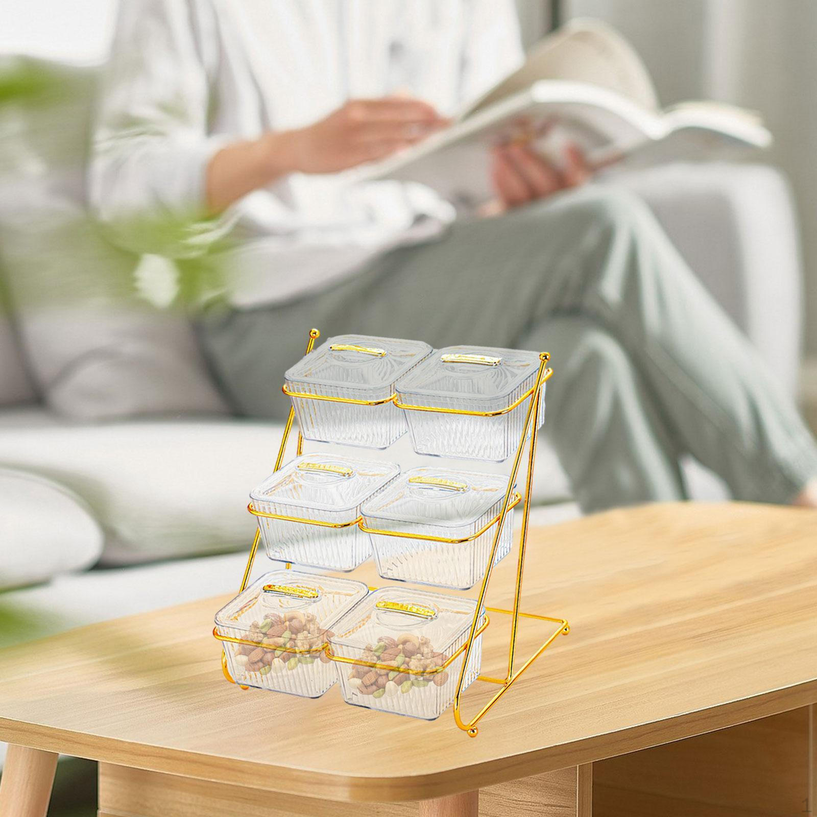 

3-х уровневая сервировочная тарелка с отсеком для посуды с крышкой и железной подставкой для кухни transparent