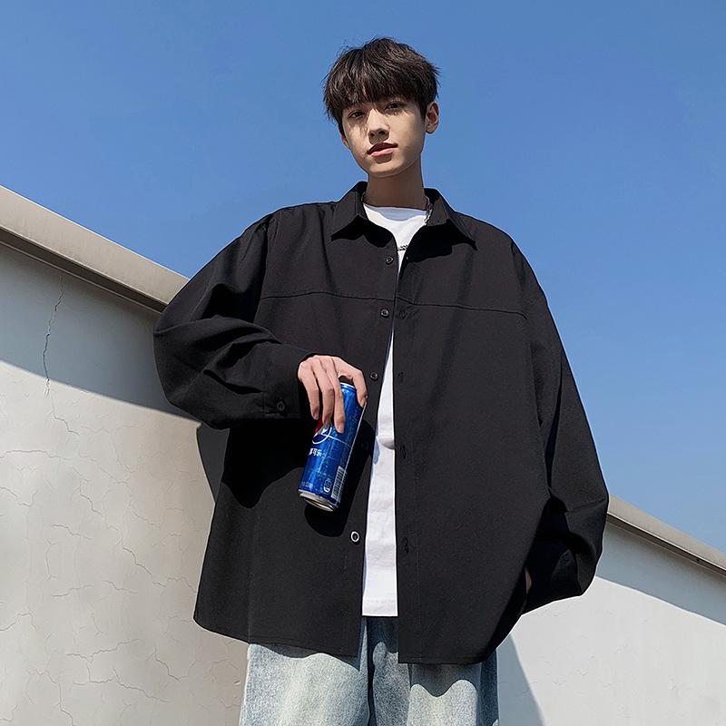 Simple Solid Color Long Sleeved Shirt Men's Solid Color Shirt Casual Shirt Jacket