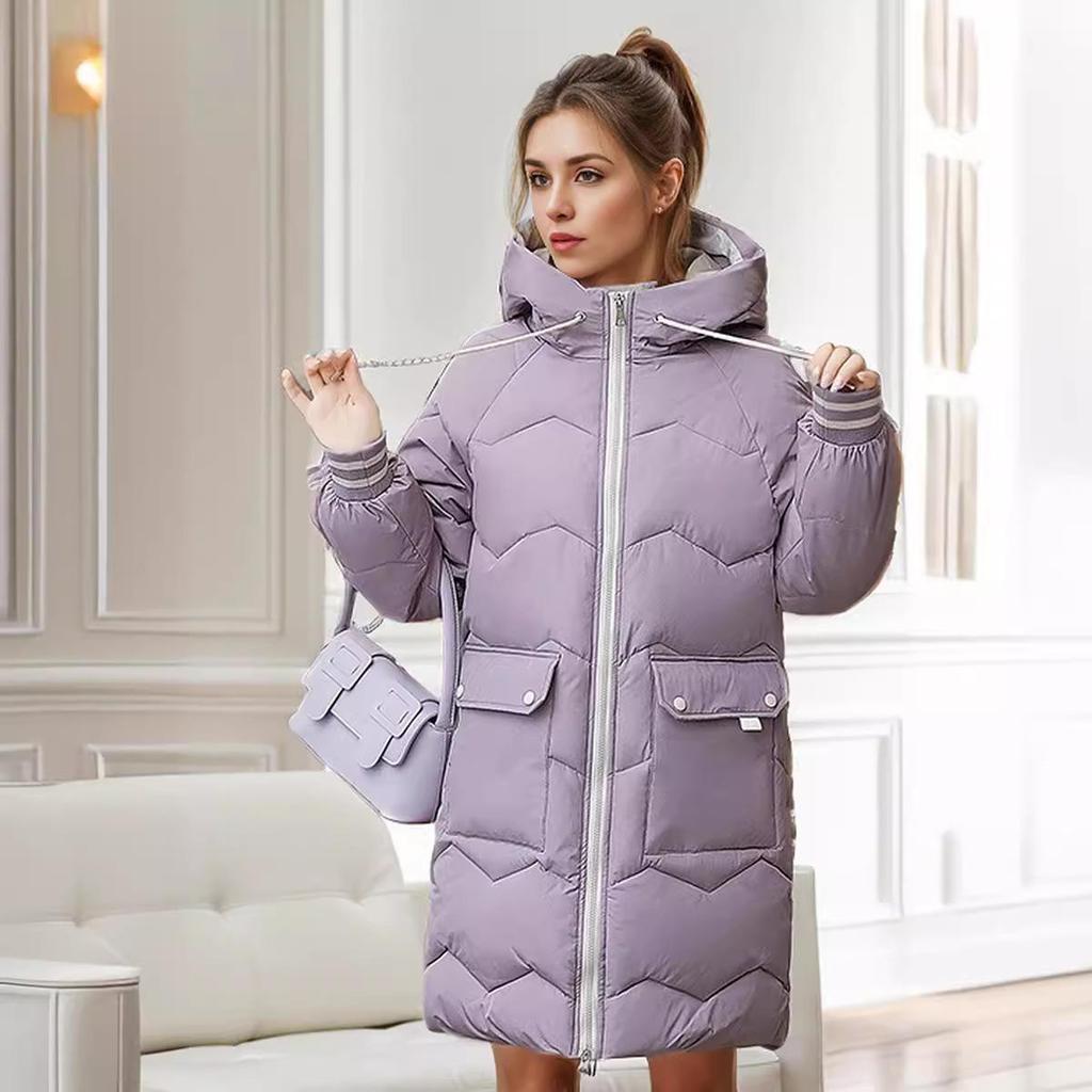 YJKDYK 2026 Winter Women's Jacket Zipper Hooded Thicken Warm Cotton Jacket Female Pure Color Casual Long Jacket Parka Tops