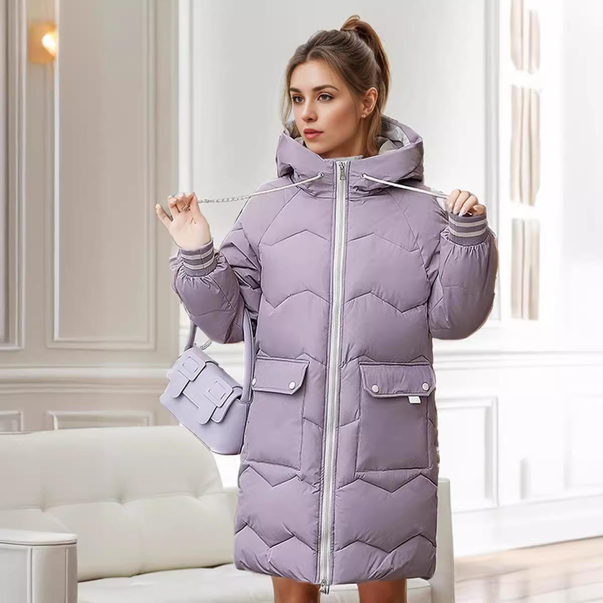 

YJKDYK 2026 Winter Women s Jacket Zipper Hooded Thicken Warm Cotton Jacket Female Pure Color Casual Long Jacket Parka Tops XXXL фіолетовий