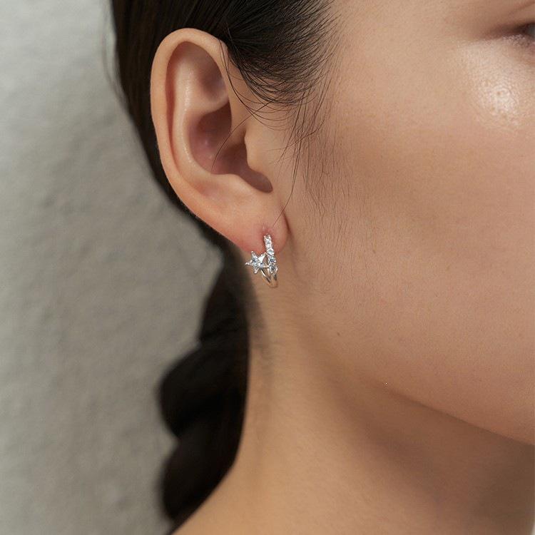Starry S925 Sterling Silver White Gold Plated Zirconia Star Embellished Stud Earrings 925 Silver