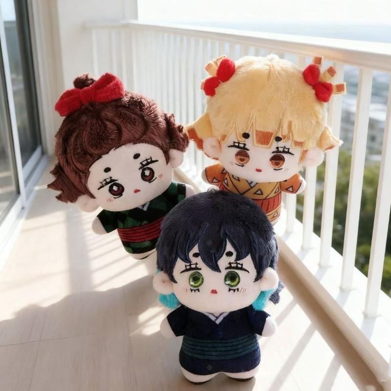 Cute Demon Slayer Mini Cotton Plush Doll Hanamichi Zenitsu Tanjiro Inosuke Kimono Chibi Figure Backpack Pendant Collectible Toy Gift for Anime Fans