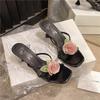 2025 summer new flower stiletto slippers wear open-toed one-word slippers silver high heels gentle women's shoes