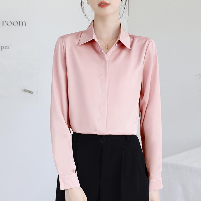 Damska biała satynowa koszula formalna z długim rękawem 2025: Odporna na zagniecenia, wysokiej klasy odzież profesjonalna na jesień/zimę do nauczania i na rozmowy kwalifikacyjne