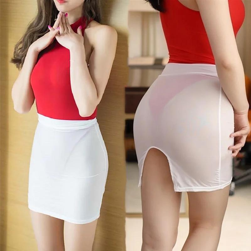 Freeauce Mesh Transparent Skirts For Women Sexy Mini Pencil Black See Through Wrap Hip Skirts Woman Night Club Wear Dress
