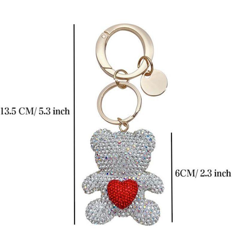Unique Fun Keychain Gift For Girls Pure Handmade DIY Inlay Full Of Rhinestone Cute Bear Car Keychain Pendants And Bag Ornaments