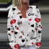 Women's Fashion Printed Valentine's Day Long Sleeved Knitted Cardigan Button Down Jacket