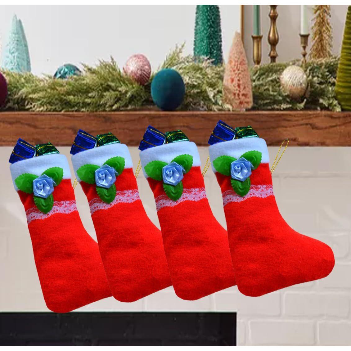 

Hanging Bag in Pack 4 Christmas Day Decoration Item|Lovely Hanging Xmas Scoks|Hanging Decor for All Party & Festival |Stockings Decorative