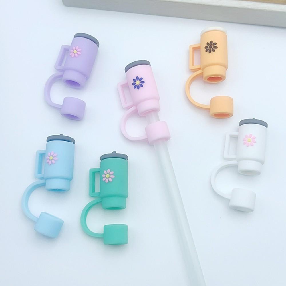 5 pieces of straw cap, reusable, easy to clean silicone straw cap, suitable for 10mm diameter straw cute decorative accessories