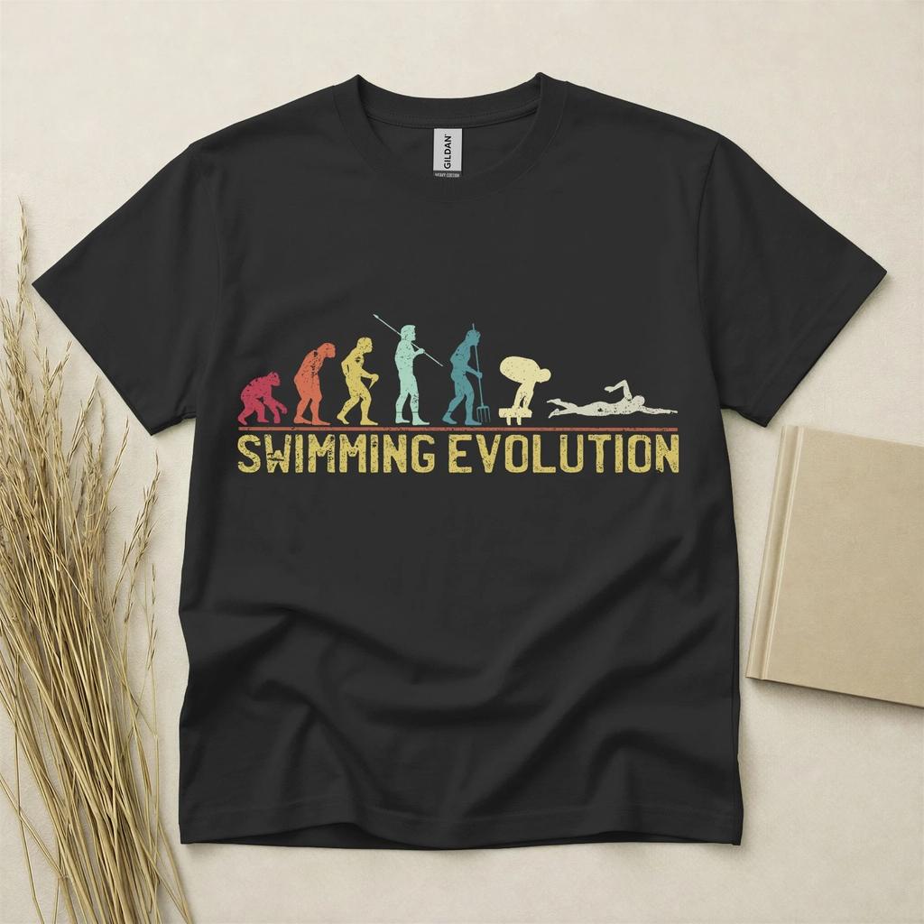 Swimming Evolution T Shirt Funny Swimmer Gift Sports Tee Gildan Heavy Cotton
