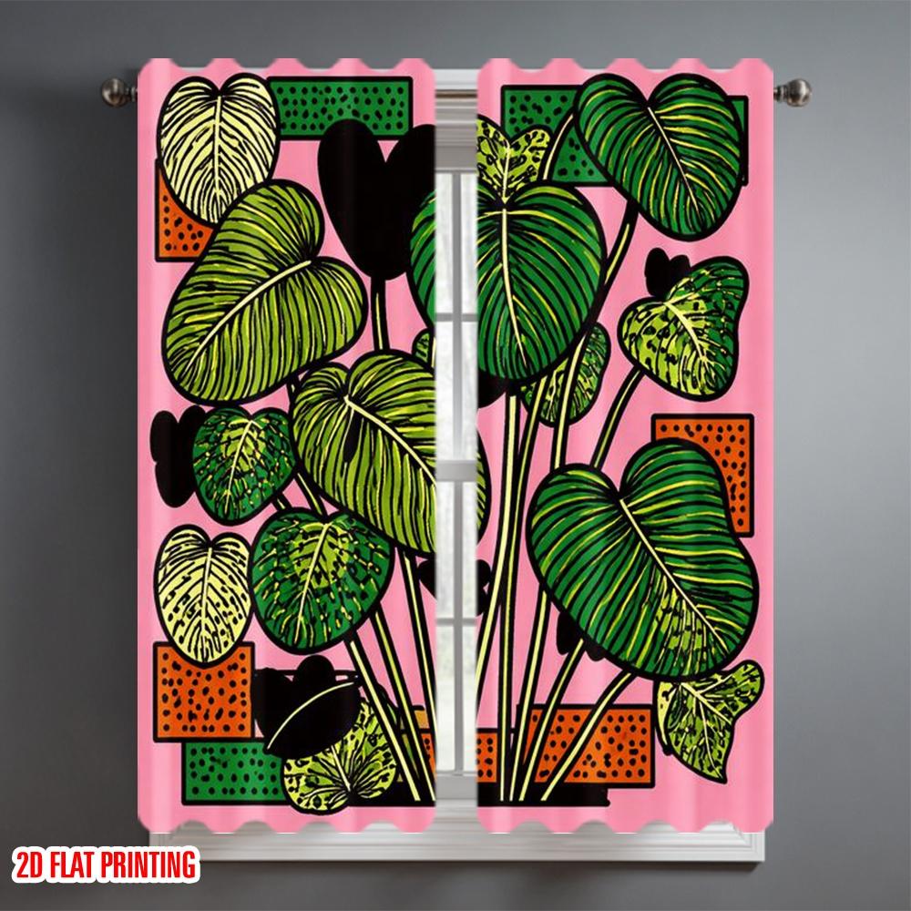 2D Flat Printing 2pcs Curtain Scene Curtains Colorful Tropical Leaves Digital Printed Polyester Drapes Family Party Decoration