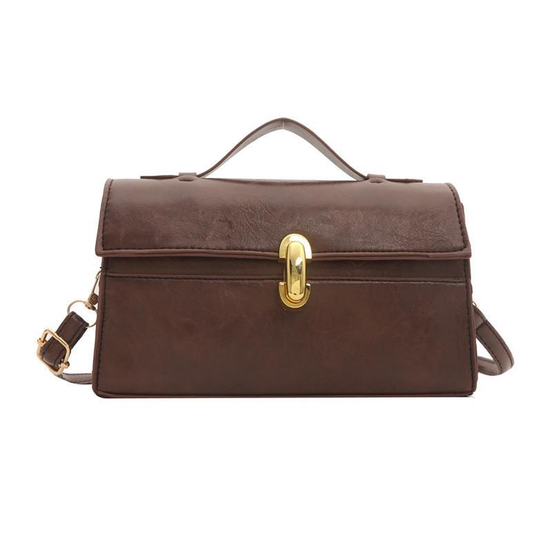 

Fashionable Vintage Lock Buckle Small Shoulder Crossbody Handbag For Women 2024 кавовий