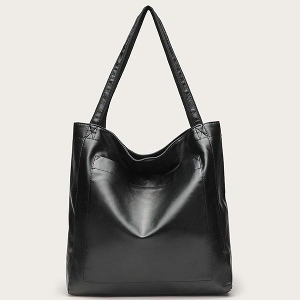 Women's Retro Waxed Leather Tote: Stylish, Soft, Large Capacity, One-Shoulder Handbag with Pockets