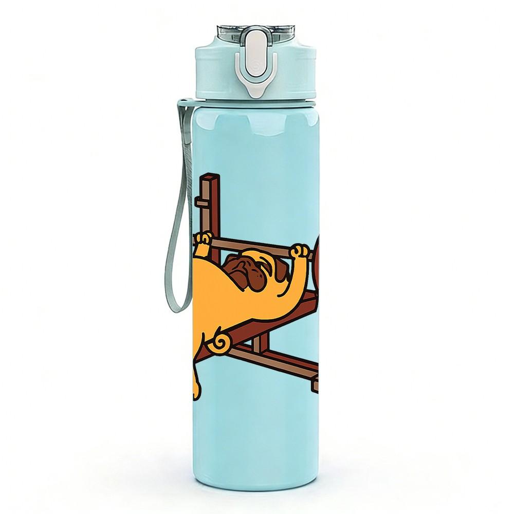 1PC Weightlifting Bulldog 750ml Color Plastic Sports Water Bottle Leakproof Flip Straw Lid Suitable for Sports Office Home Use