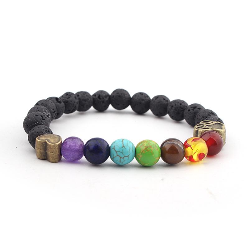 Volcanic Rock Colorful Agate Dog Paw Heart Bracelet 8mm