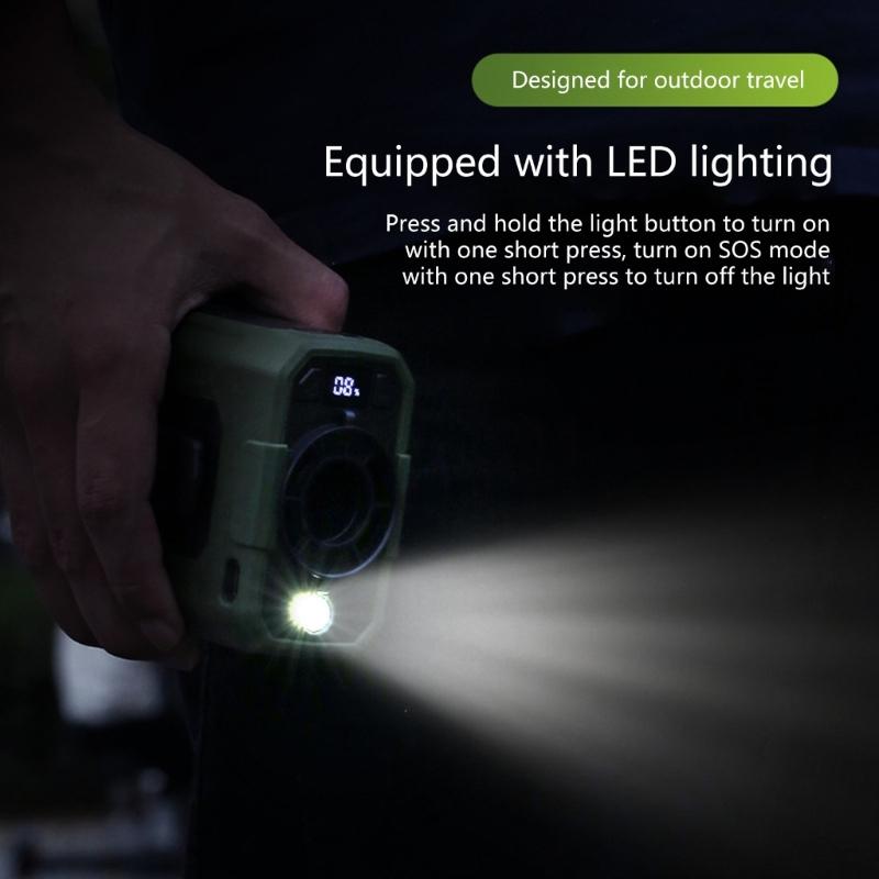 Portable Waist Clip Fan Rechargeable Air Conditioner Coolers 5 Speed Adjustment Outdoor Cooling Fan with LED Flashlights