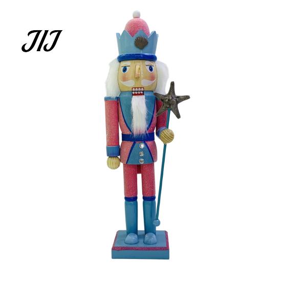 Indoor Christmas Decor Wooden Nutcracker Figurine, Hand Painted Soldier Ornament, Bright Large Figurine Color Statue for Holiday Home Desktop