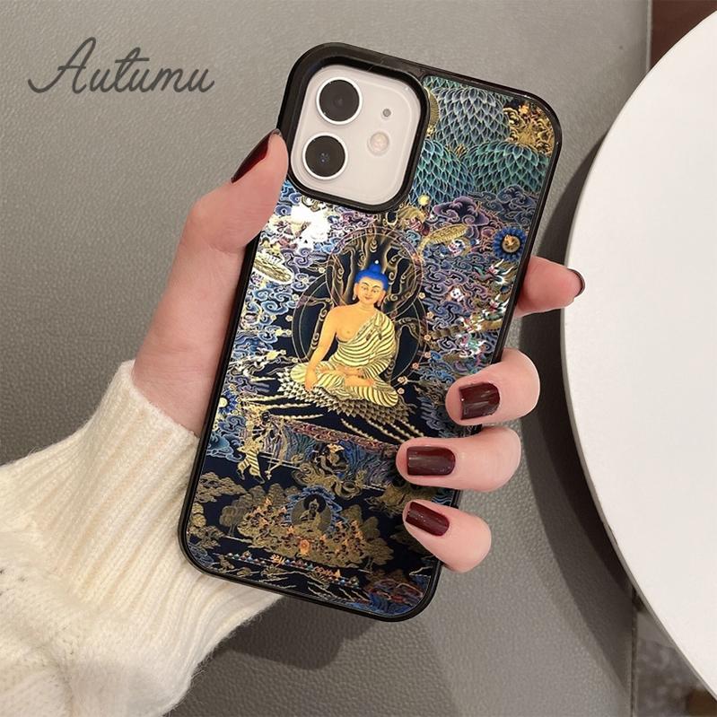 Retro Galaktische Gautama Buddha Budha Telefon Fall für iPhone 11 12 13 14 Pro Max mini XR XS SE 2020 6 7 8 Plus Galaxy S21 S22 Abdeckung