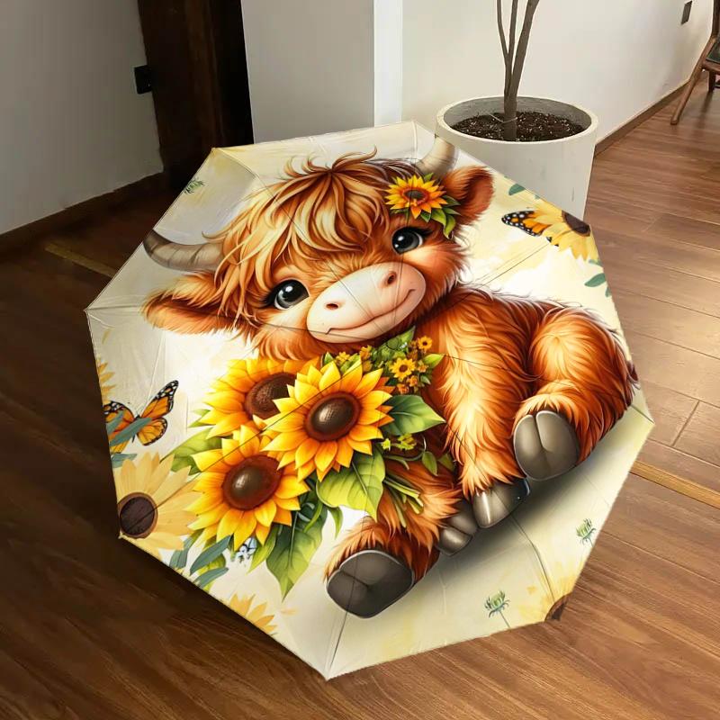 

Sunflower Cow Rain Umbrella - Automatic Opening/Closing, Portable Folding Design, 8-Bone Iron Frame, Outdoor Umbrella, Festival Gift, Suitab