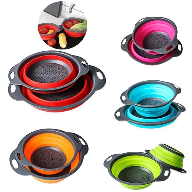 Silikonový skládací koš na zeleninu Skládací mycí odkapávač s rukojetí filtr na ovoce a zeleninu