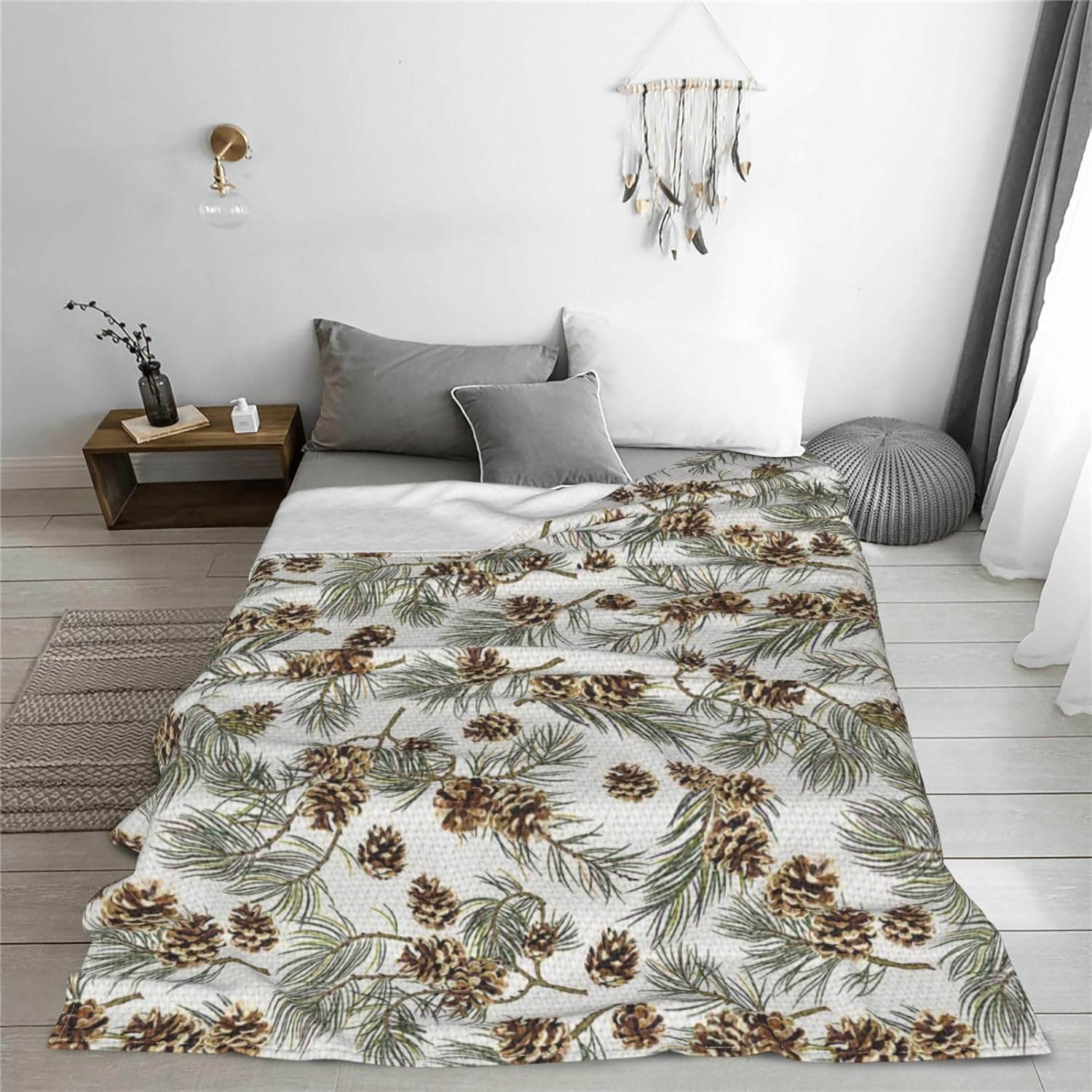 Throw Blanket 50 X40 Lightweight Vintage Pine Cones Blanket Reversible Warm Flannel Blanket for Bed Sofa Camping