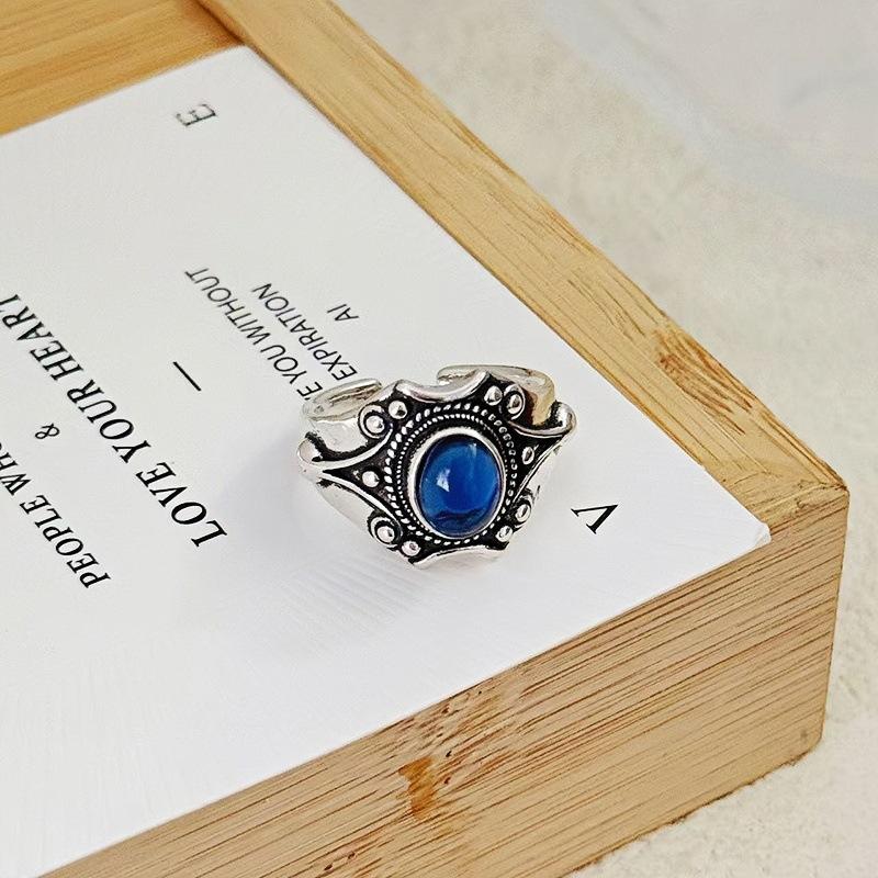 Light Luxury Full Diamond Sea Blue Zircon High-End Open Ring Gypsy Star Niche Design Butterfly Personalized Index Finger Ring Female